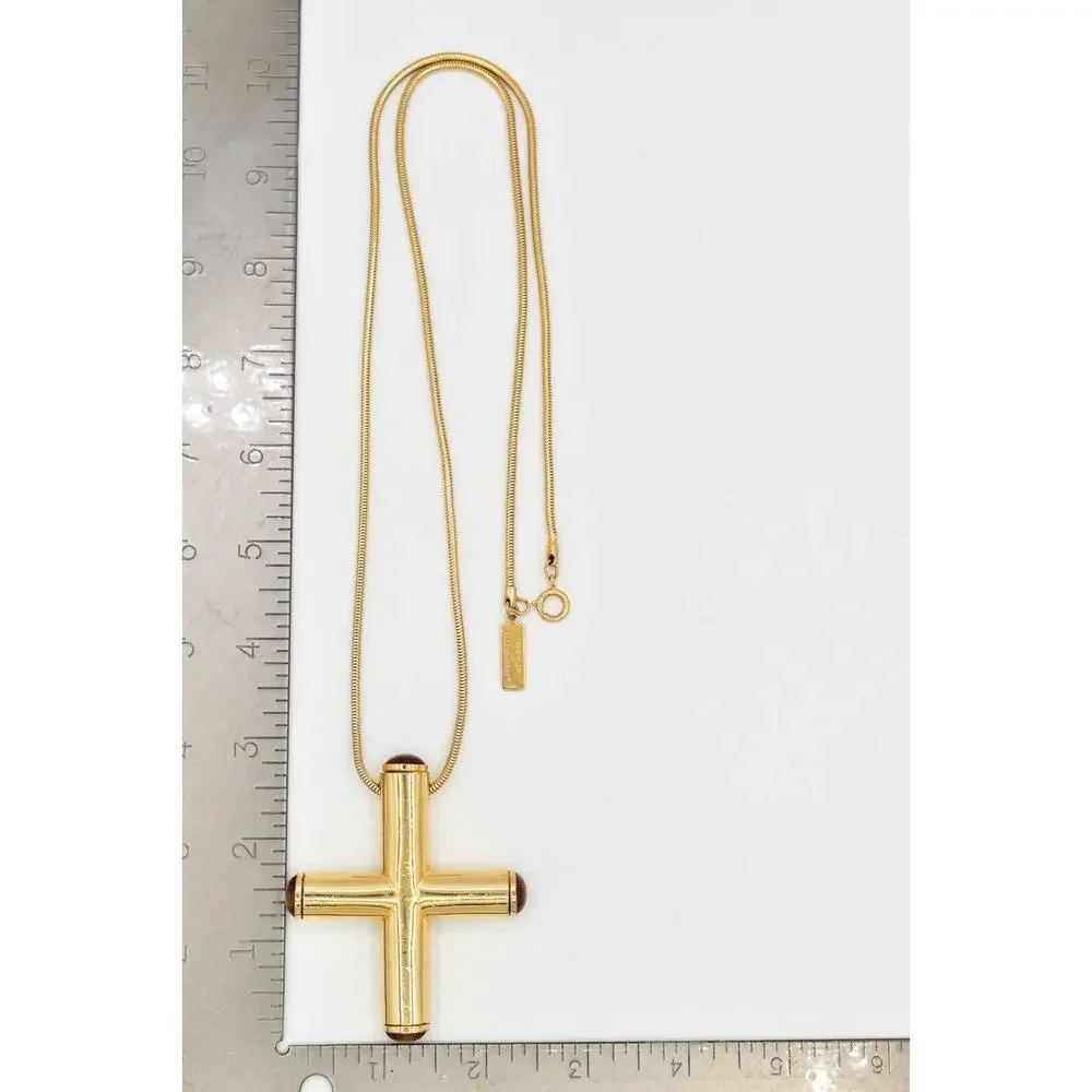 Anne Klein Accessocraft Vintage Cross Necklace Weighted Gold Chunky Signed BinBL